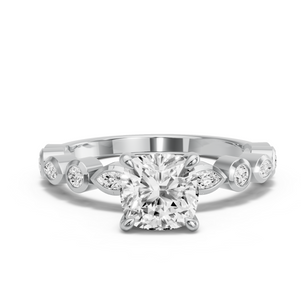 Image for Cushion Four Prong Ring with Alternating Marquise band