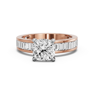 Image for Square Cushion Four Prong Ring with Baguette Channel band