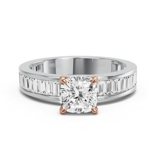 Image for Cushion Four Prong Ring with Baguette Channel band