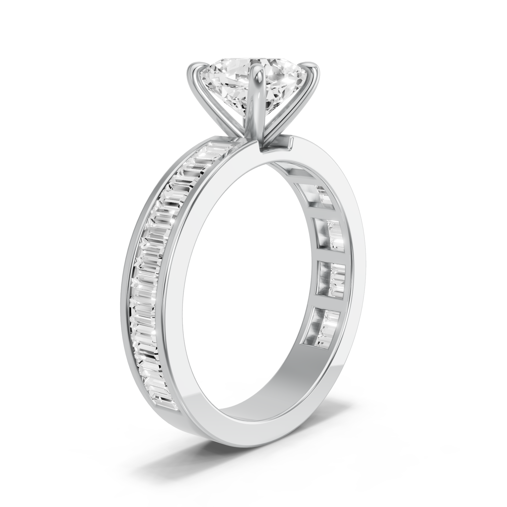 Image for Square Cushion Four Prong Ring with Baguette Channel band
