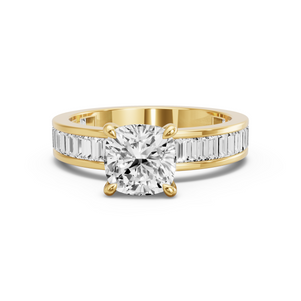 Image for Square Cushion Four Prong Ring with Baguette Channel band