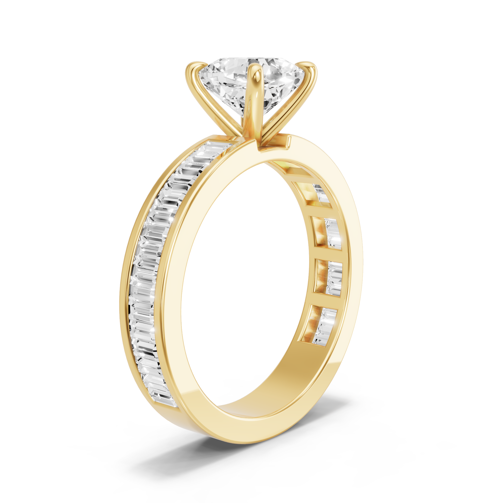 Image for Square Cushion Four Prong Ring with Baguette Channel band