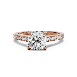Image for Square Cushion Four Prong Ring with Cathedral Pave band