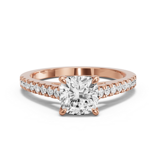 Image for Cushion Four Prong Ring with Cathedral Pave band