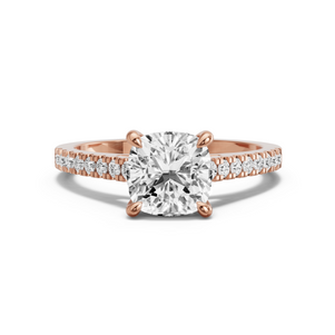 Image for Square Cushion Four Prong Ring with Cathedral Pave band in 14K Rose Gold