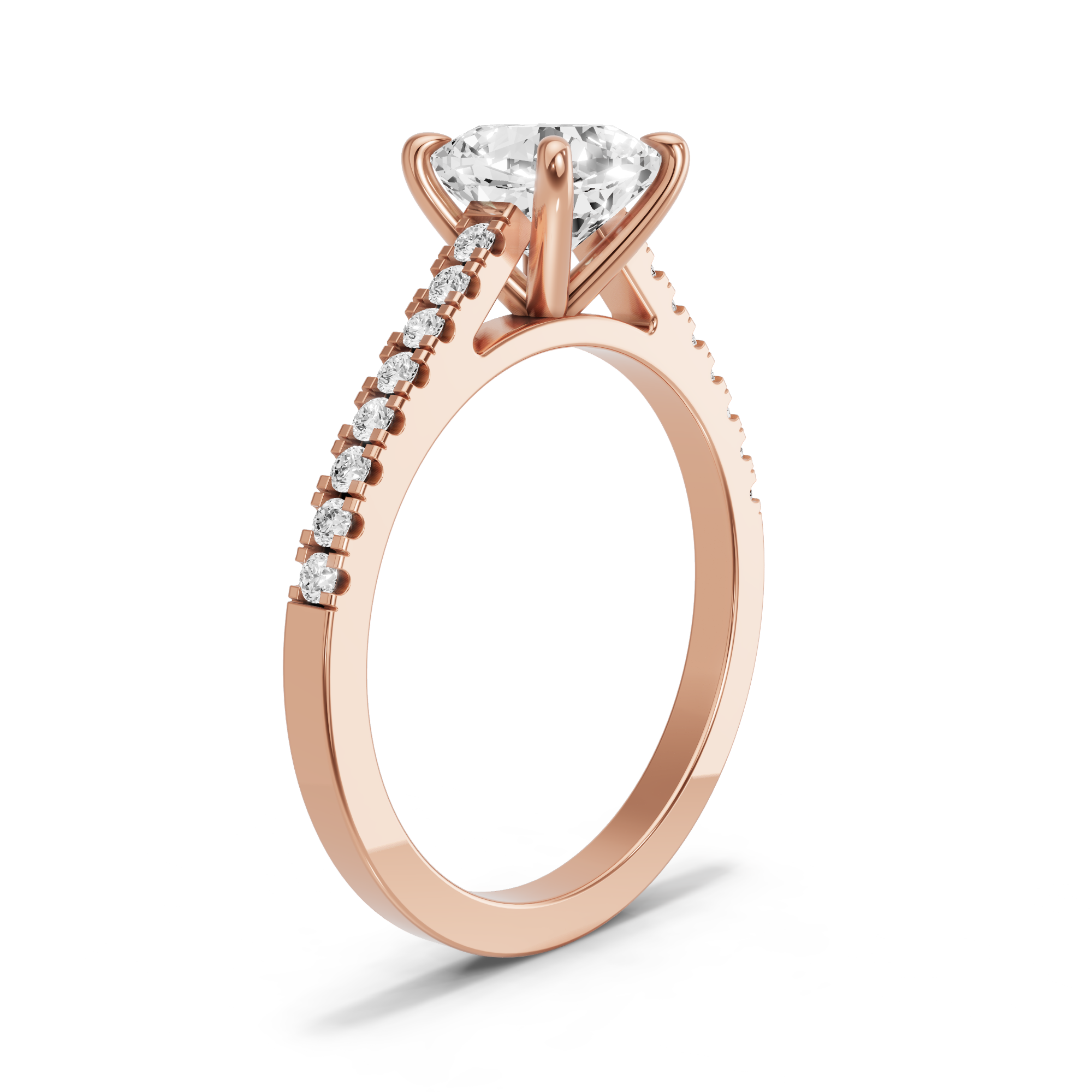 Image for Square Cushion Four Prong Ring with Cathedral Pave band