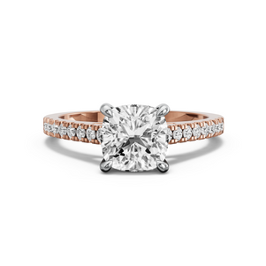 Image for Square Cushion Four Prong Ring with Cathedral Pave band in 14K Two Tone Rose Gold
