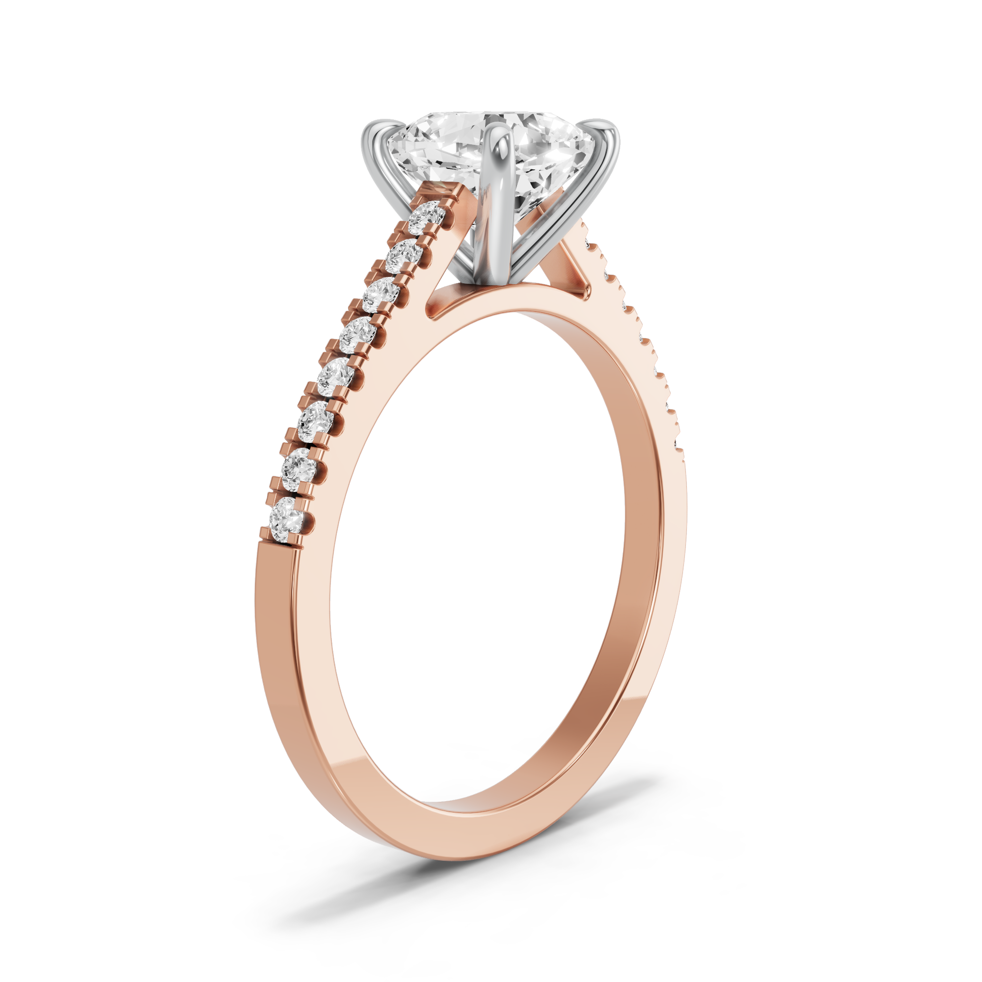 Image for Square Cushion Four Prong Ring with Cathedral Pave band