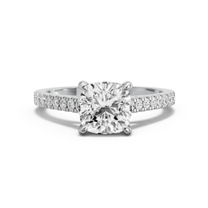 Image for Square Cushion Four Prong Ring with Cathedral Pave band in 18K White Gold