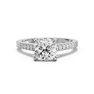 Image for Square Cushion Four Prong Ring with Cathedral Pave band