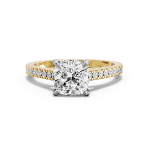 Image for Square Cushion Four Prong Ring with Cathedral Pave band