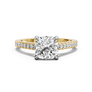 Image for Square Cushion Four Prong Ring with Cathedral Pave band in 18K Two Tone Yellow Gold