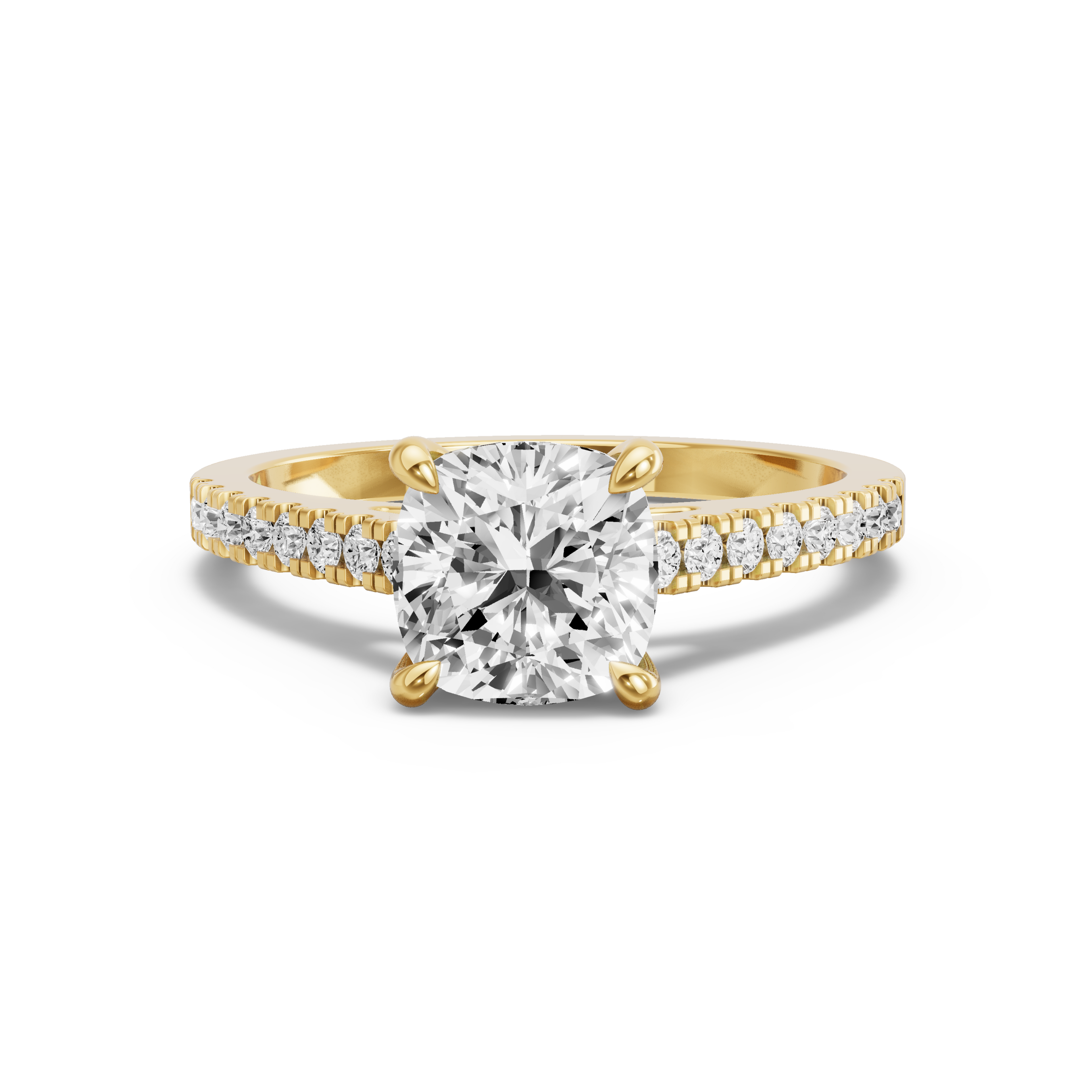 Image for Square Cushion Four Prong Ring with Cathedral Pave band