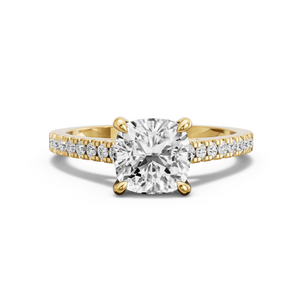 Image for Square Cushion Four Prong Ring with Cathedral Pave band in 18K Yellow Gold