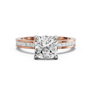Image for Square Cushion Four Prong Ring with Channel band in 10K Two Tone Rose Gold