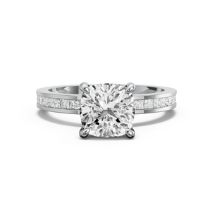 Image for Square Cushion Four Prong Ring with Channel band in 10K White Gold