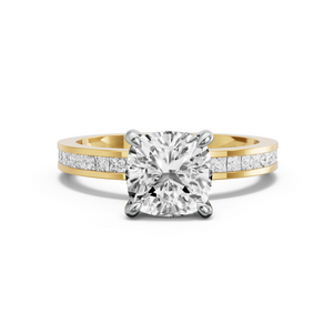 Image for Square Cushion Four Prong Ring with Channel band in 10K Two Tone Yellow Gold