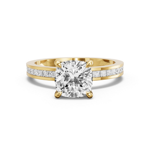Image for Square Cushion Four Prong Ring with Channel band