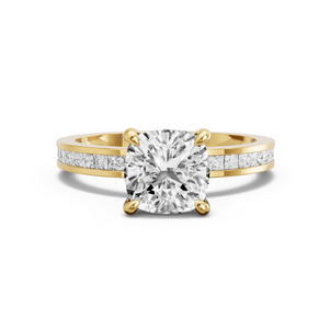 Image for Square Cushion Four Prong Ring with Channel band in 14K Yellow Gold