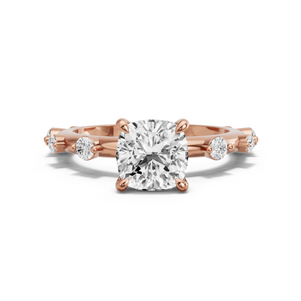 Image for Square Cushion Four Prong Ring with Floating Station band in 14K Rose Gold