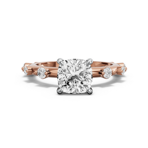 Image for Square Cushion Four Prong Ring with Floating Station band in 18K Two Tone Rose Gold