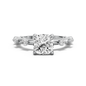Image for Square Cushion Four Prong Ring with Floating Station band in 950 Platinum