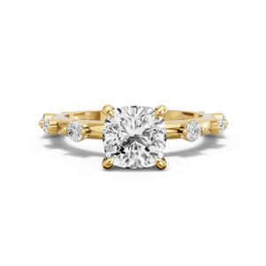 Image for Square Cushion Four Prong Ring with Floating Station band in 14K Yellow Gold