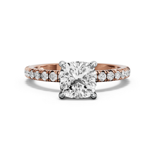 Image for Square Cushion Four Prong Ring with French Pave band in 14K Two Tone Rose Gold