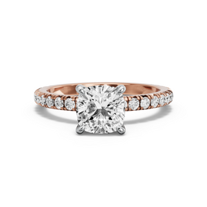 Image for Cushion Four Prong Ring with French Pave band