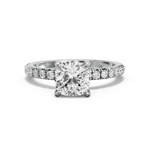 Image for Square Cushion Four Prong Ring with French Pave band