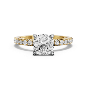 Image for Square Cushion Four Prong Ring with French Pave band in 14K Two Tone Yellow Gold