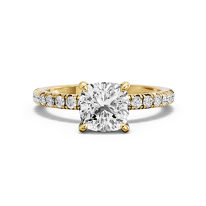 Image for Square Cushion Four Prong Ring with French Pave band in 14K Yellow Gold