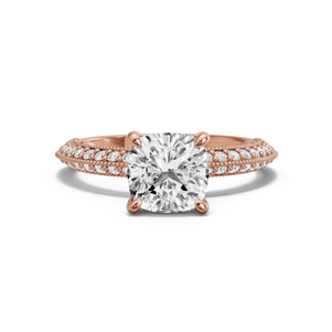 Image for Square Cushion Four Prong Ring with Knife Edge Pave band in 14K Rose Gold