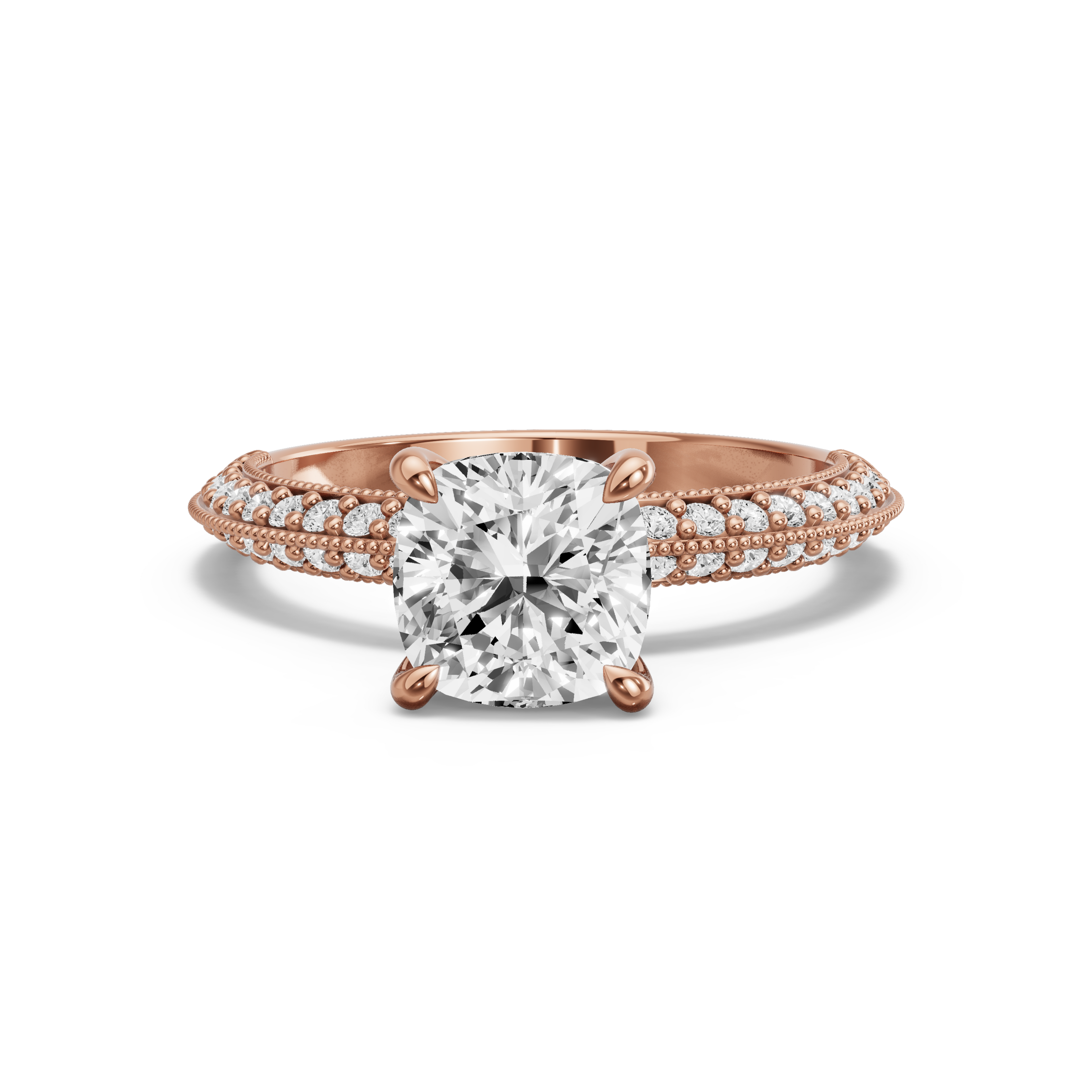 Image for Square Cushion Four Prong Ring with Knife Edge Pave band