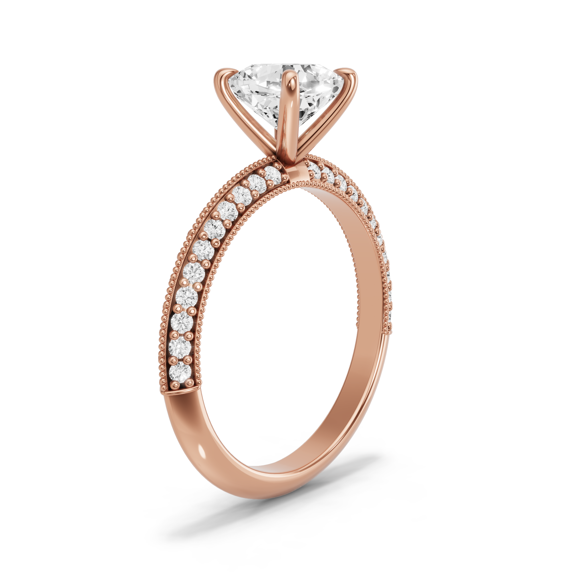 Image for Square Cushion Four Prong Ring with Knife Edge Pave band