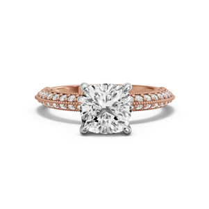 Image for Square Cushion Four Prong Ring with Knife Edge Pave band in 18K Two Tone Rose Gold
