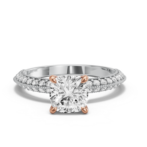 Image for Cushion Four Prong Ring with Knife Edge Pave band