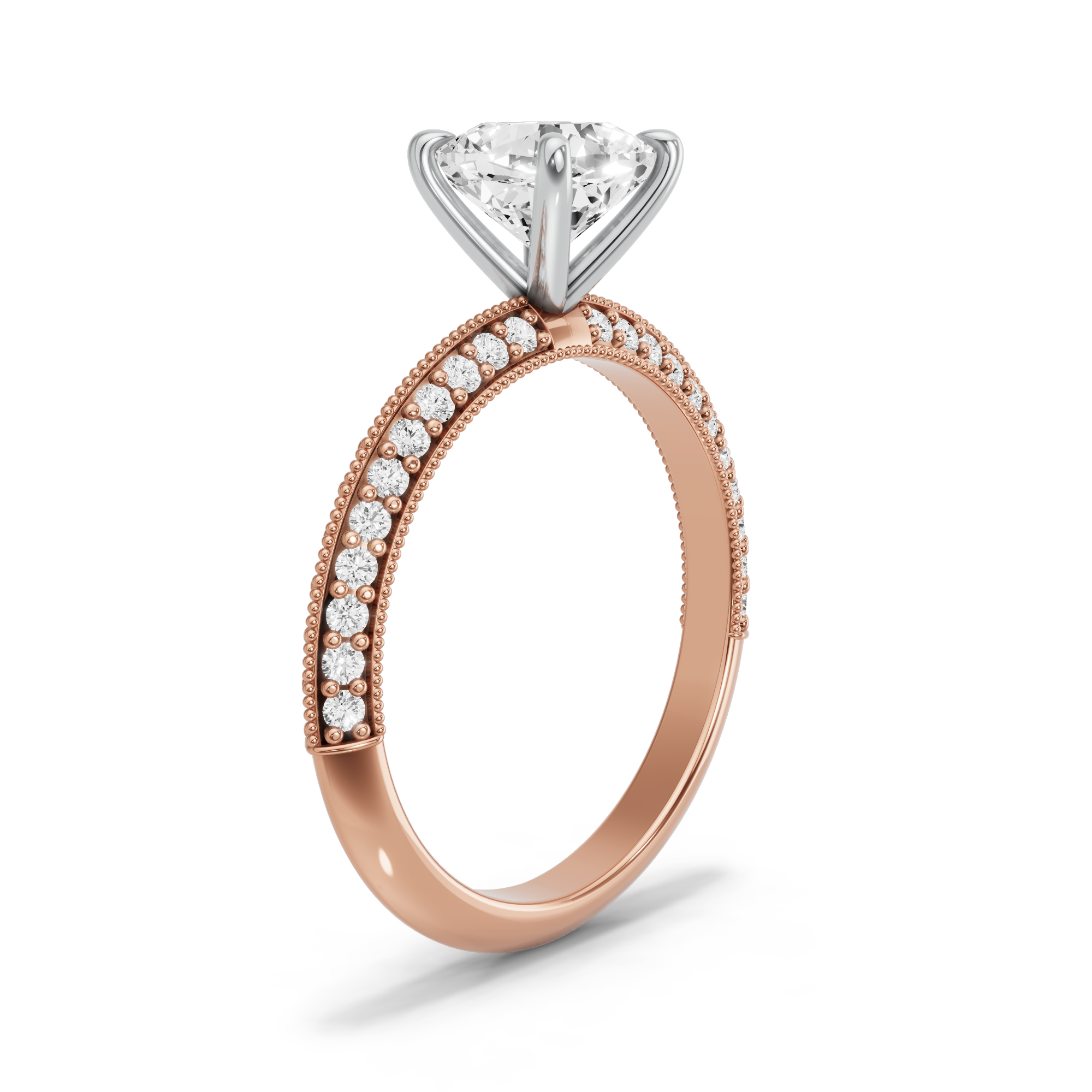 Image for Square Cushion Four Prong Ring with Knife Edge Pave band