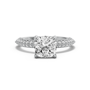Image for Square Cushion Four Prong Ring with Knife Edge Pave band in 14K White Gold