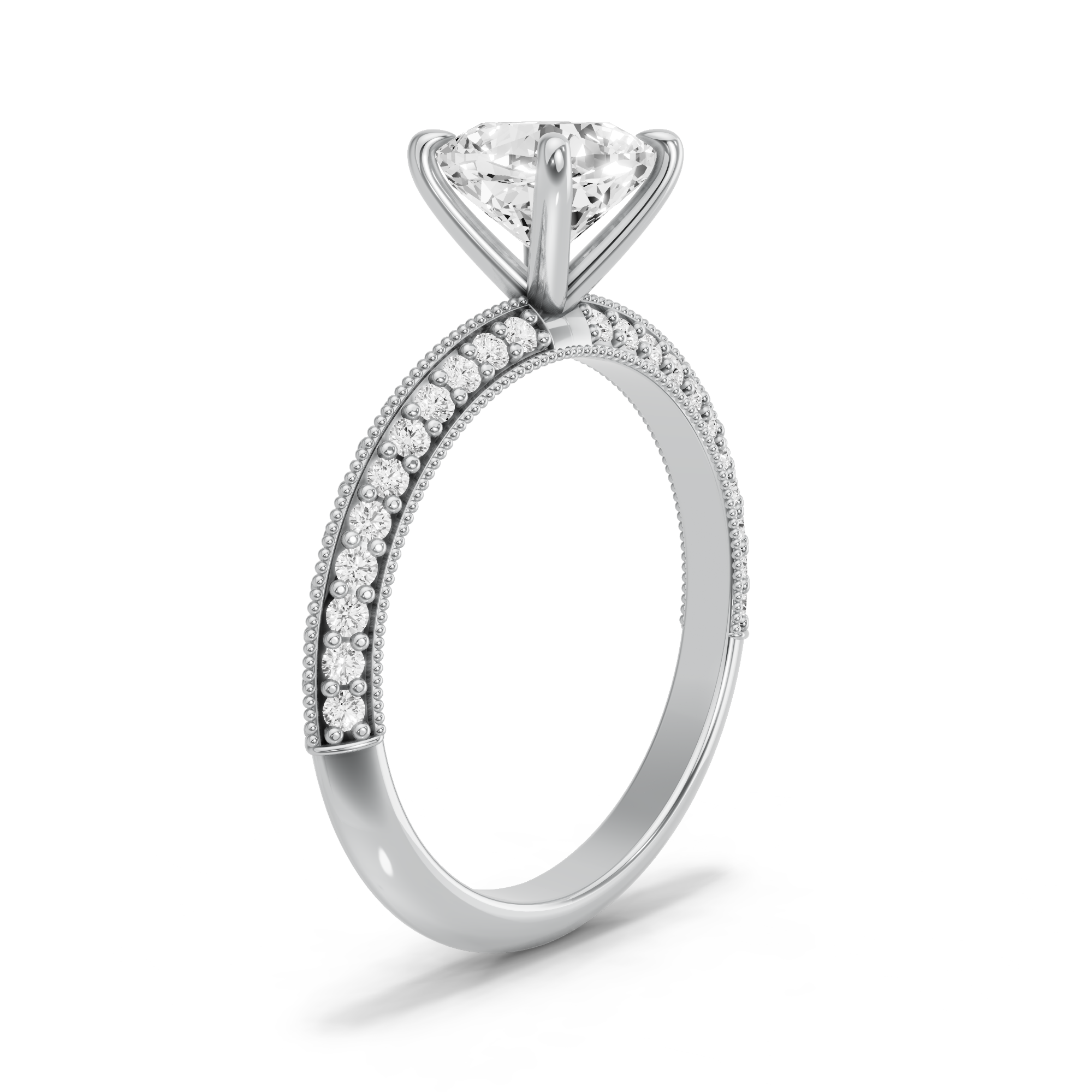 Image for Square Cushion Four Prong Ring with Knife Edge Pave band