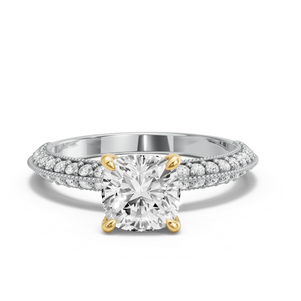 Image for Cushion Four Prong Ring with Knife Edge Pave band