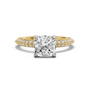 Image for Square Cushion Four Prong Ring with Knife Edge Pave band in 14K Two Tone Yellow Gold