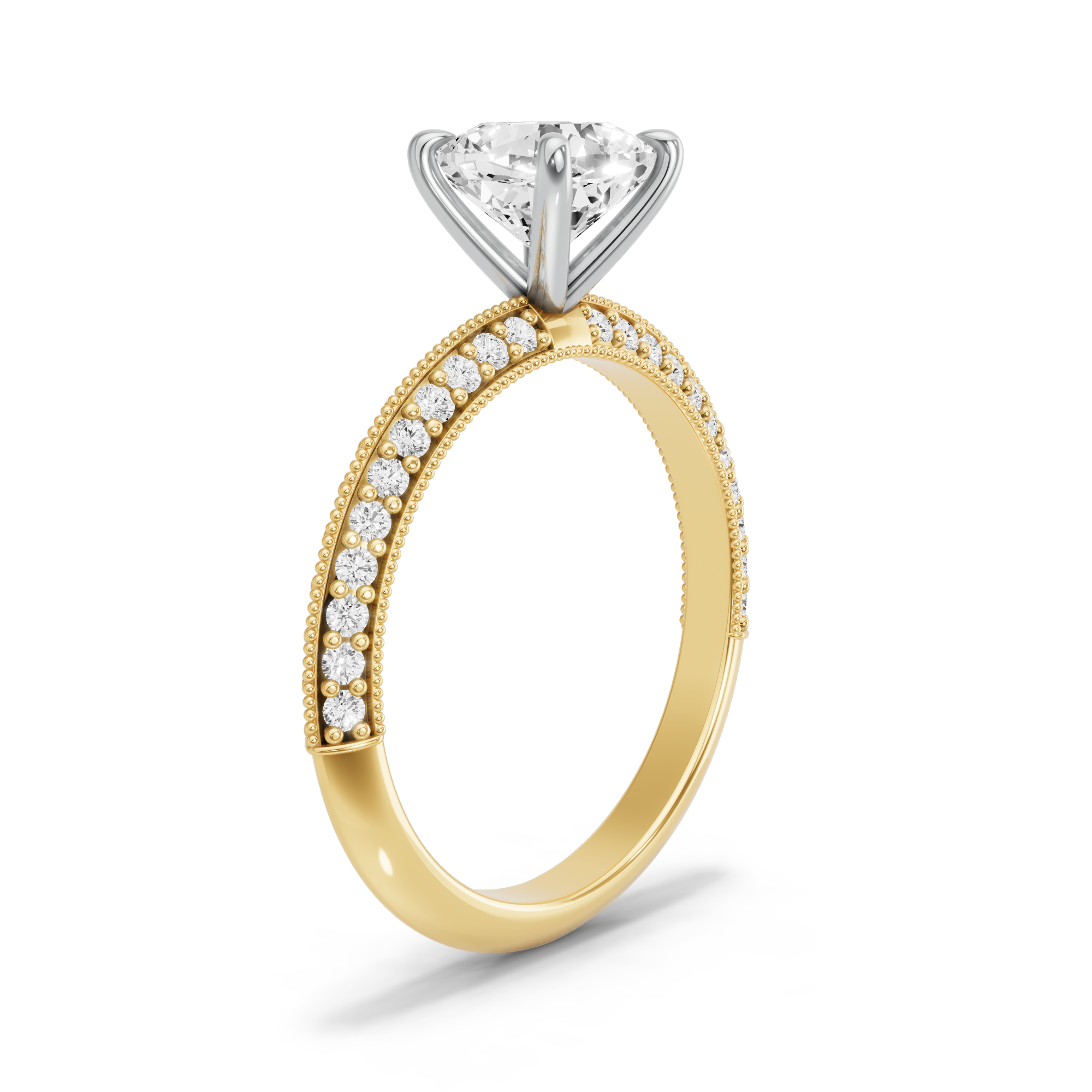 Image for Square Cushion Four Prong Ring with Knife Edge Pave band