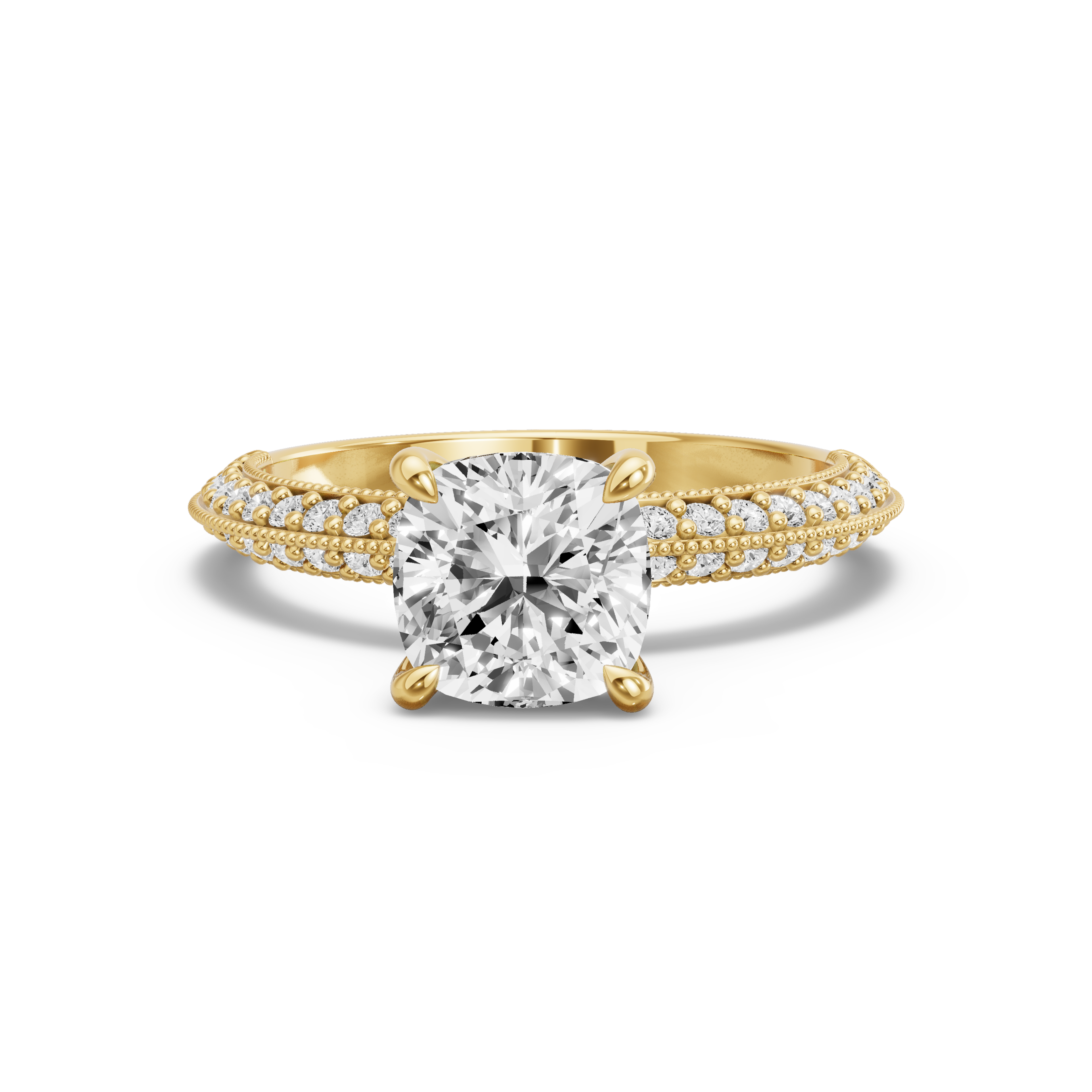 Image for Square Cushion Four Prong Ring with Knife Edge Pave band