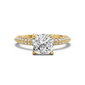 Image for Square Cushion Four Prong Ring with Knife Edge Pave band in 14K Yellow Gold