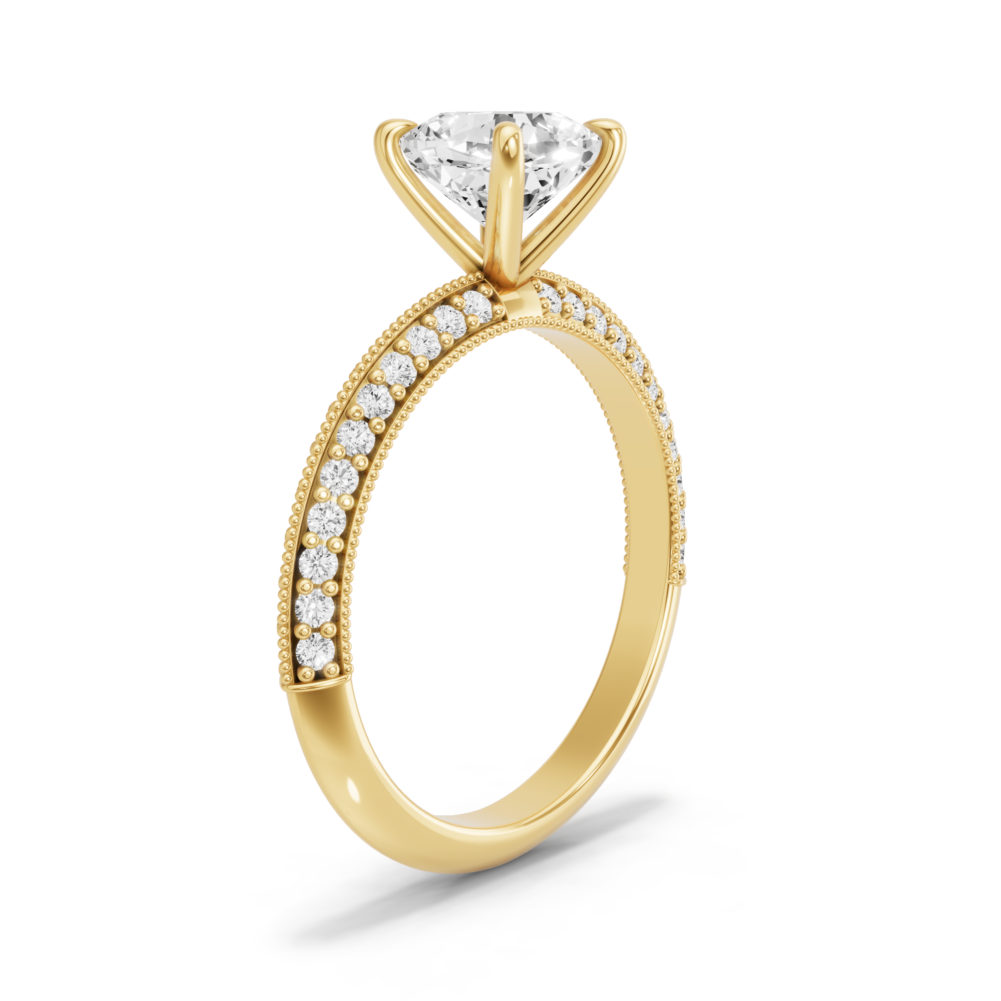 Image for Square Cushion Four Prong Ring with Knife Edge Pave band