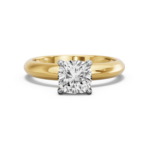 Image for Square Cushion Four Prong Ring with Knife Edge Solitaire band in 10K Two Tone Yellow Gold