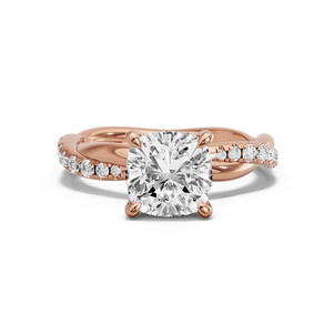 Image for Square Cushion Four Prong Ring with Rope Pave band in 14K Rose Gold