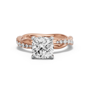 Image for Square Cushion Four Prong Ring with Rope Pave band