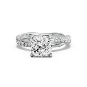 Image for Square Cushion Four Prong Ring with Rope Pave band
